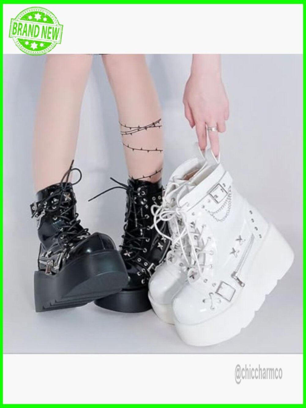 Gothic Chunky Block Heel Platform Ankle Boots with Bat Wing Buckle Punk Combat - Picture 2 of 6